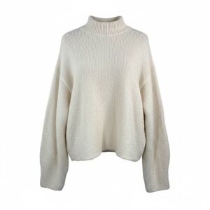 Zara Cream terry Fuzzy knit‎ Mock Pullover Sweater Relaxed Fit money boho sz M